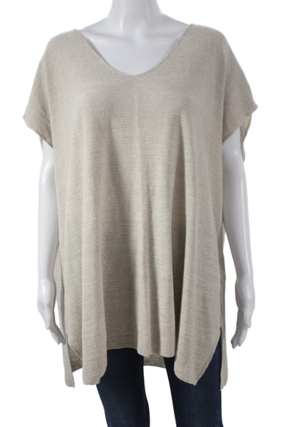 Eileen Fisher Women Tunic Blouse Beige V Neck Sleeveless Organic Linen Size 1X