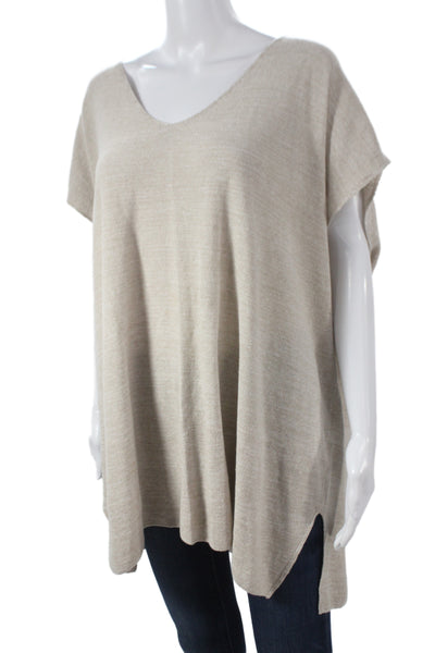 Eileen Fisher Women Tunic Blouse Beige V Neck Sleeveless Organic Linen Size 1X
