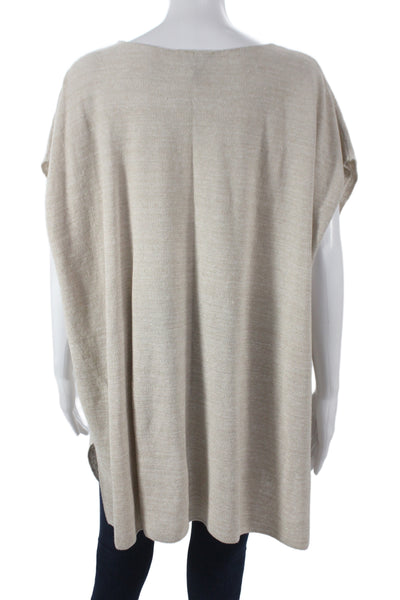 Eileen Fisher Women Tunic Blouse Beige V Neck Sleeveless Organic Linen Size 1X