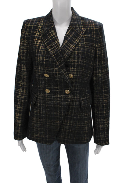 Elie Tahari Women Cotton Blend Striped Blazer Gold Black Blue Size 8