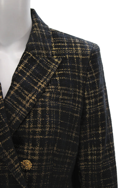 Elie Tahari Women Cotton Blend Striped Blazer Gold Black Blue Size 8