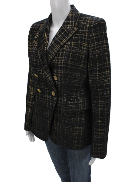 Elie Tahari Women Cotton Blend Striped Blazer Gold Black Blue Size 8