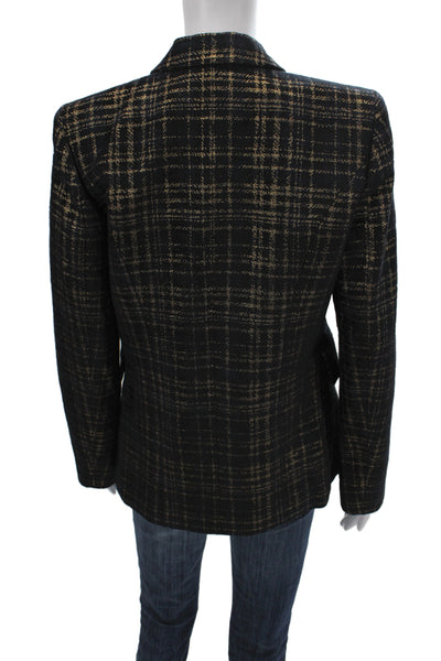 Elie Tahari Women Cotton Blend Striped Blazer Gold Black Blue Size 8