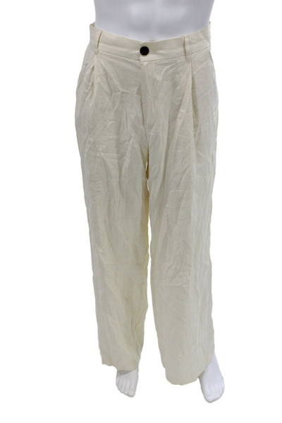 Zara Women Dress Pants Ivory Viscose Button Casual Size L