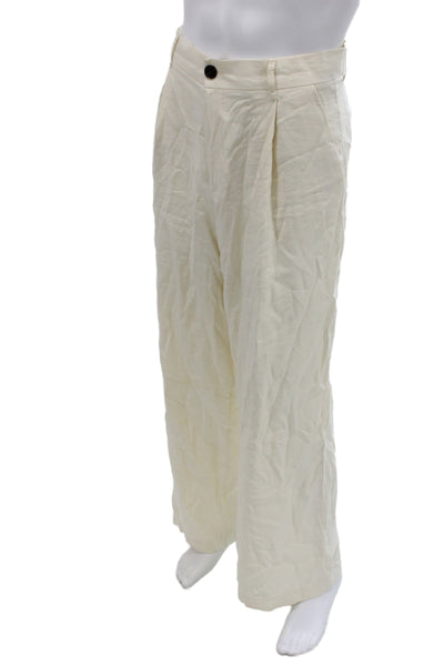 Zara Women Dress Pants Ivory Viscose Button Casual Size L