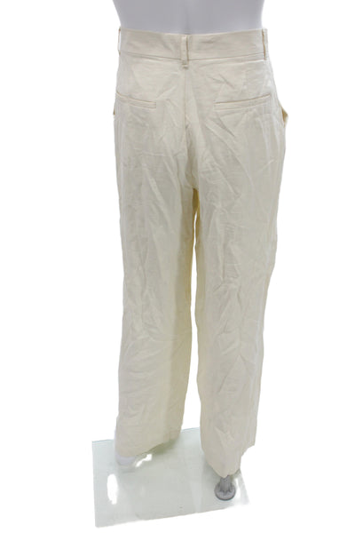 Zara Women Dress Pants Ivory Viscose Button Casual Size L