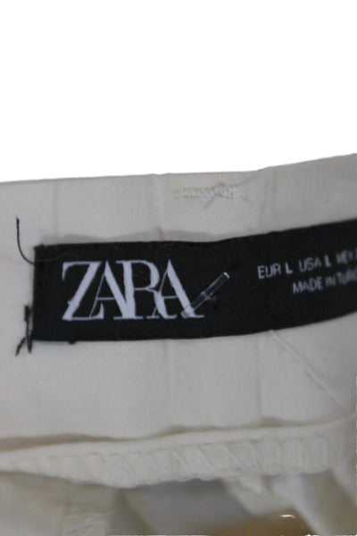 Zara Women Dress Pants Ivory Viscose Button Casual Size L