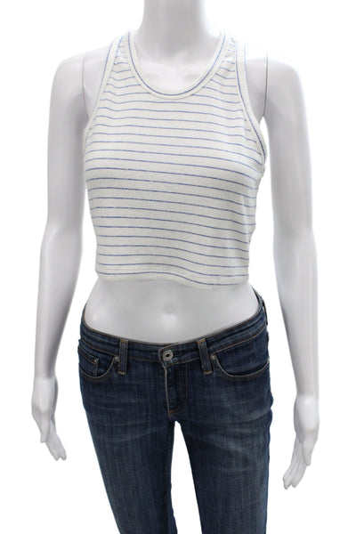 Leset Womens Blue Cropped Tank Scoop Neck Sleeveless Rayon Blend Size L