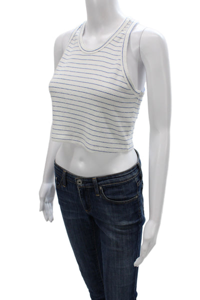 Leset Womens Blue Cropped Tank Scoop Neck Sleeveless Rayon Blend Size L