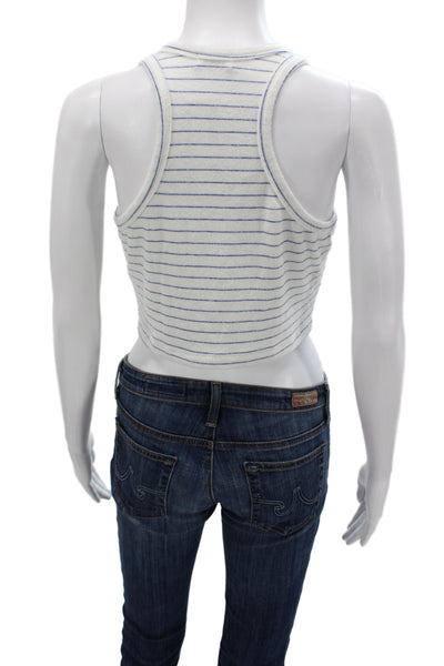 Leset Womens Blue Cropped Tank Scoop Neck Sleeveless Rayon Blend Size L