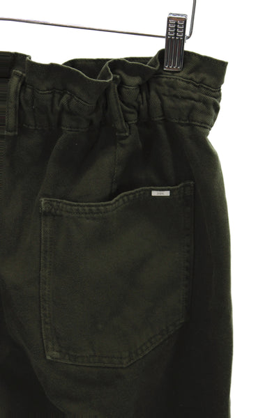 Zara Womens Paperbag Pants Green Cotton Button Inseam 26 Size 8