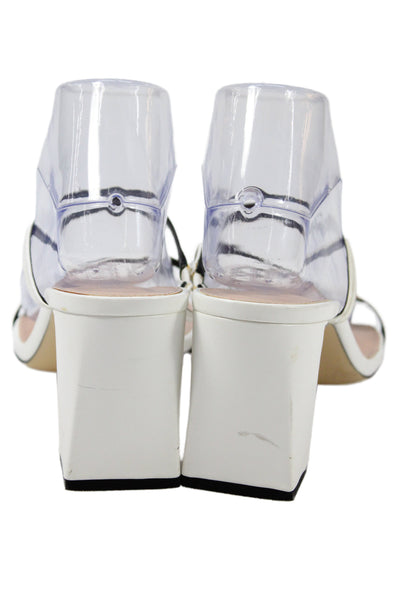 Zara Womens Leather Strappy Slip-On Heeled Sandals White Size 12