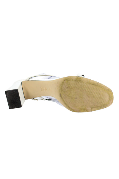 Zara Womens Leather Strappy Slip-On Heeled Sandals White Size 12