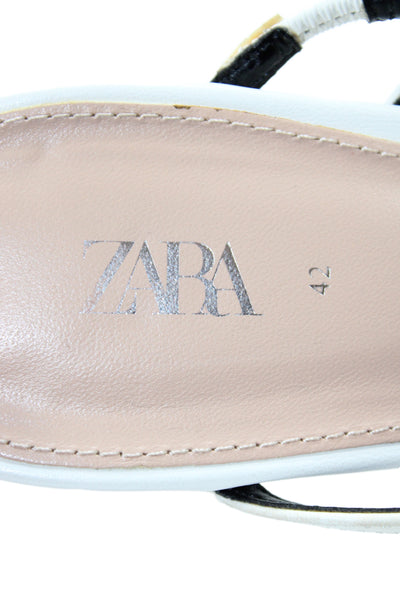 Zara Womens Leather Strappy Slip-On Heeled Sandals White Size 12