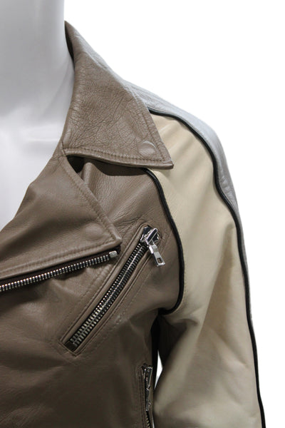 Sharis Place Womens Brown Leather Biker Jacket Zip Long Sleeve Size S