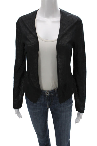 Theory Women Black Linen V-Neck Cardigan Long Sleeve Size S