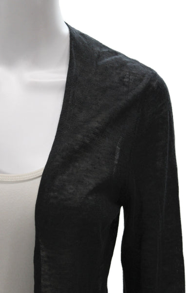 Theory Women Black Linen V-Neck Cardigan Long Sleeve Size S
