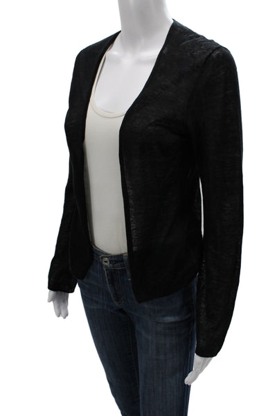 Theory Women Black Linen V-Neck Cardigan Long Sleeve Size S