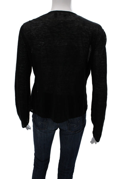 Theory Women Black Linen V-Neck Cardigan Long Sleeve Size S