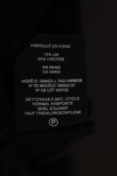Theory Women Black Linen V-Neck Cardigan Long Sleeve Size S