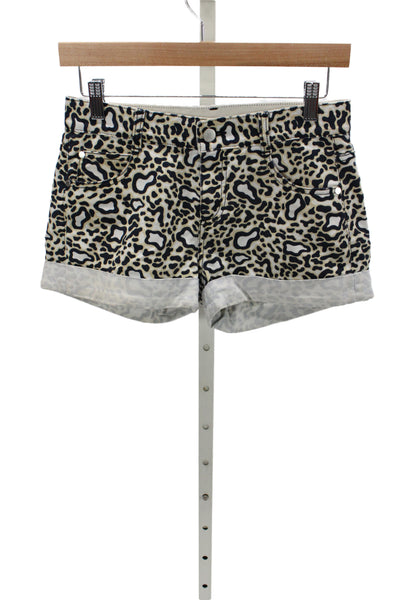 Stella McCartney Women Beige Animal Print Cut-Off Shorts Size 25