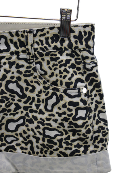 Stella McCartney Women Beige Animal Print Cut-Off Shorts Size 25