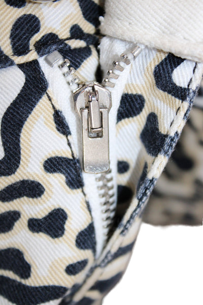 Stella McCartney Women Beige Animal Print Cut-Off Shorts Size 25