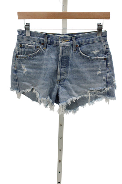 Agolde Womens Cut-Off Cotton Shorts Blue Button Size 24
