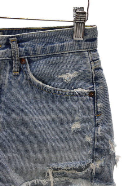 Agolde Womens Cut-Off Cotton Shorts Blue Button Size 24