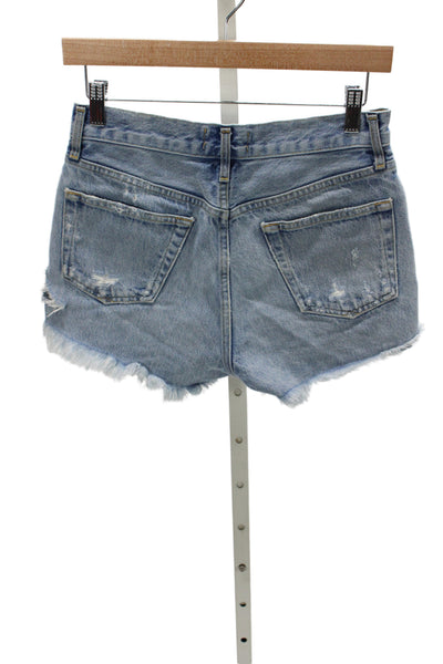 Agolde Womens Cut-Off Cotton Shorts Blue Button Size 24