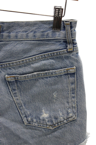 Agolde Womens Cut-Off Cotton Shorts Blue Button Size 24
