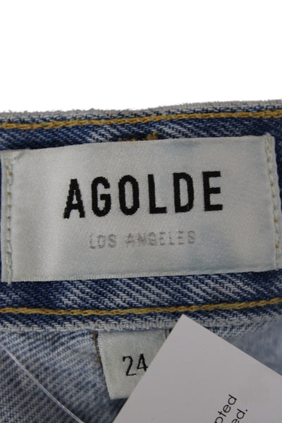 Agolde Womens Cut-Off Cotton Shorts Blue Button Size 24