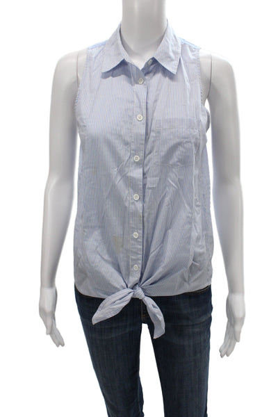 Equipment Femme Womens Striped Blue Cotton Sleeveless Button-Up Size XS