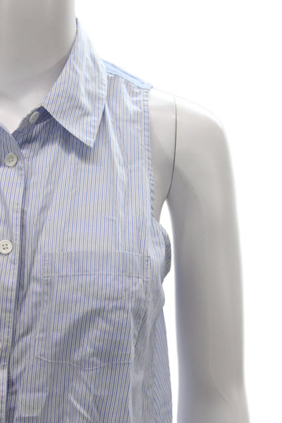 Equipment Femme Womens Striped Blue Cotton Sleeveless Button-Up Size XS