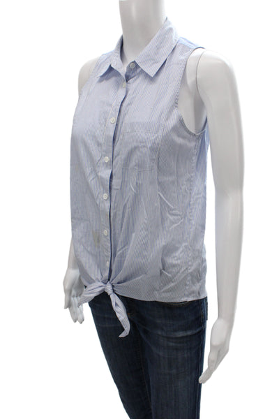 Equipment Femme Womens Striped Blue Cotton Sleeveless Button-Up Size XS