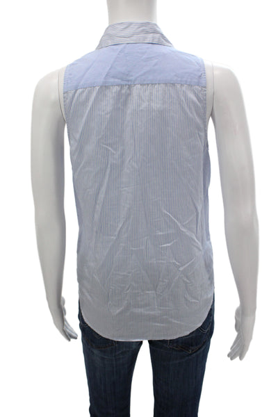 Equipment Femme Womens Striped Blue Cotton Sleeveless Button-Up Size XS