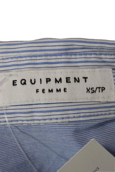 Equipment Femme Womens Striped Blue Cotton Sleeveless Button-Up Size XS