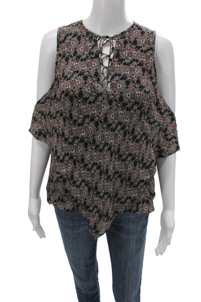 Derek Lam 10 Crosby Women Black Silk Sleeveless Tunic Floral Lace Up Size 4