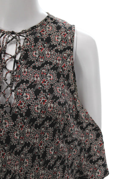 Derek Lam 10 Crosby Women Black Silk Sleeveless Tunic Floral Lace Up Size 4