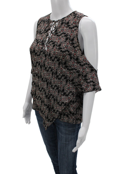 Derek Lam 10 Crosby Women Black Silk Sleeveless Tunic Floral Lace Up Size 4