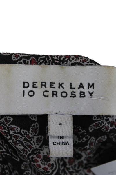 Derek Lam 10 Crosby Women Black Silk Sleeveless Tunic Floral Lace Up Size 4