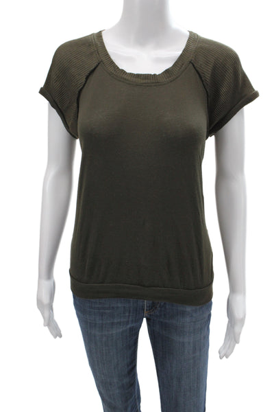 Alice + Olivia Womens Basic Green Scoop Neck Cotton T Shirt Short Sleeve Size S