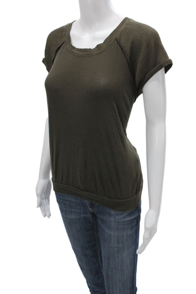 Alice + Olivia Womens Basic Green Scoop Neck Cotton T Shirt Short Sleeve Size S