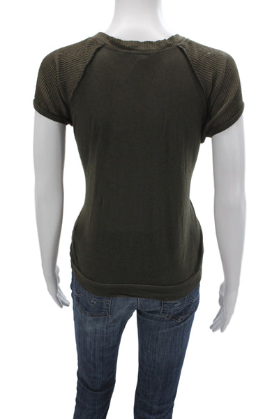 Alice + Olivia Womens Basic Green Scoop Neck Cotton T Shirt Short Sleeve Size S