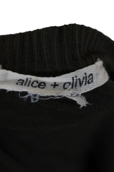 Alice + Olivia Womens Basic Green Scoop Neck Cotton T Shirt Short Sleeve Size S