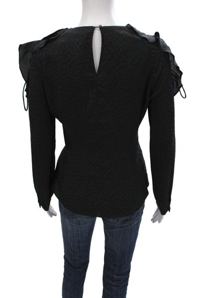 Karen Millen Women Black Animal Print V-Neck Long Sleeve Zip Blouse Size 6
