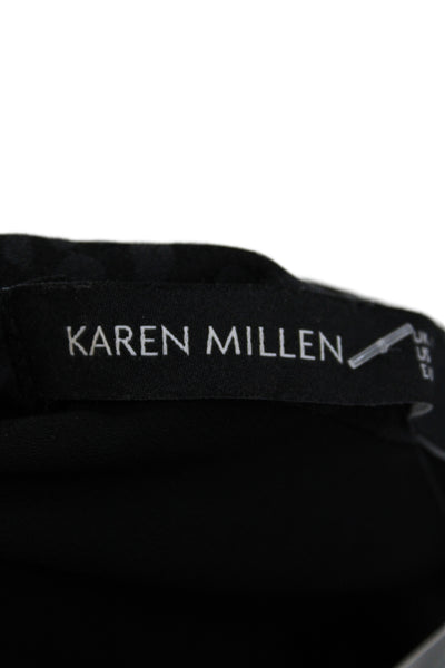 Karen Millen Women Black Animal Print V-Neck Long Sleeve Zip Blouse Size 6