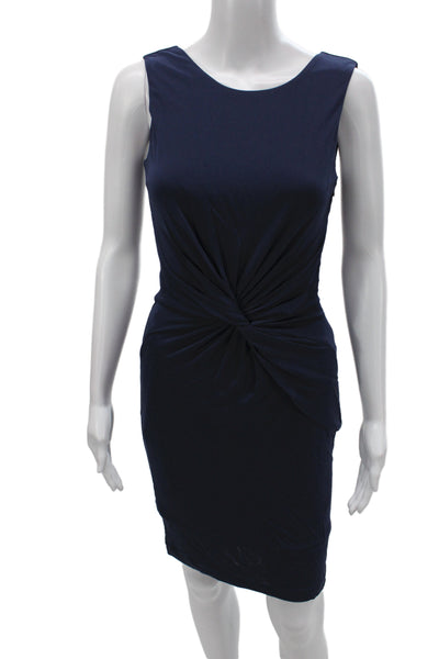 Halston Women Sheath Dress Blue Viscose Scoop Neck Sleeveless Size 2