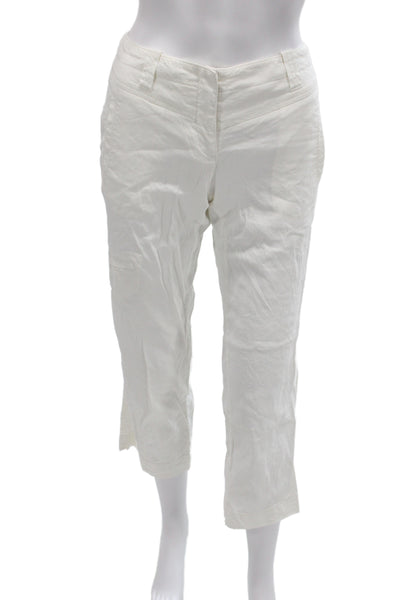 Theory Womens Capri Pants White Linen Button Inseam 28 Size 2