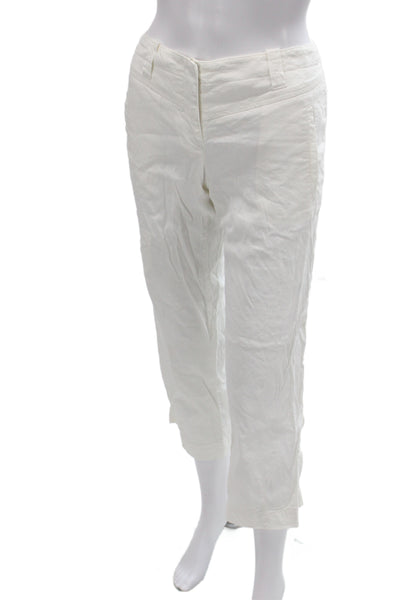Theory Womens Capri Pants White Linen Button Inseam 28 Size 2